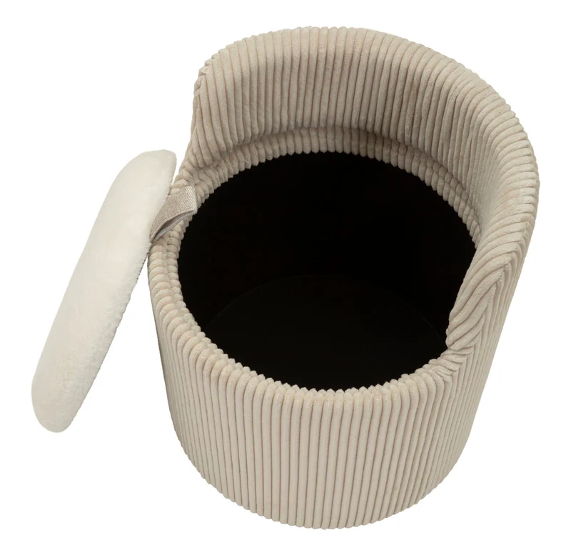 Puff da Toletta Dublino con Contenitore Ø47x53 cm in MDF e Spugna e Poliestere Bianco