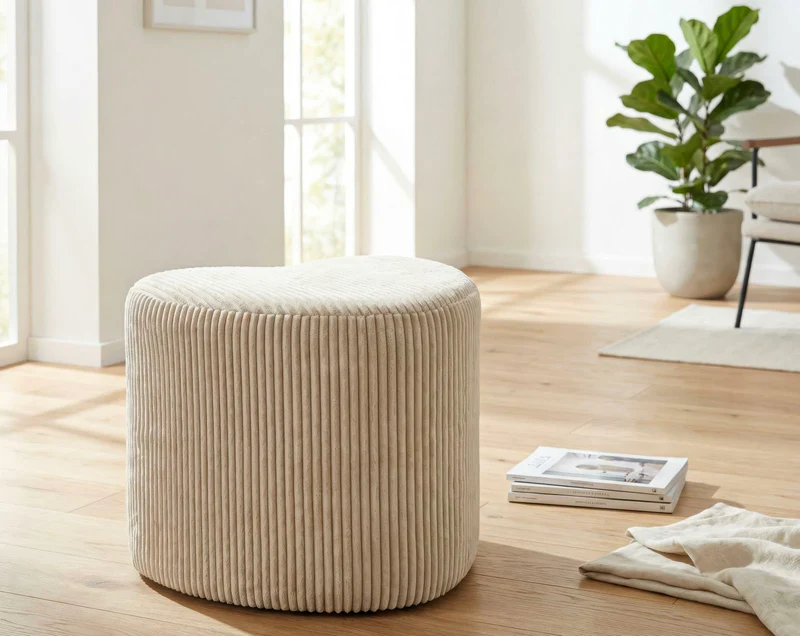 Puff Heart Dublino 49x45x42 cm in MDF e Spugna e Poliestere Bianco