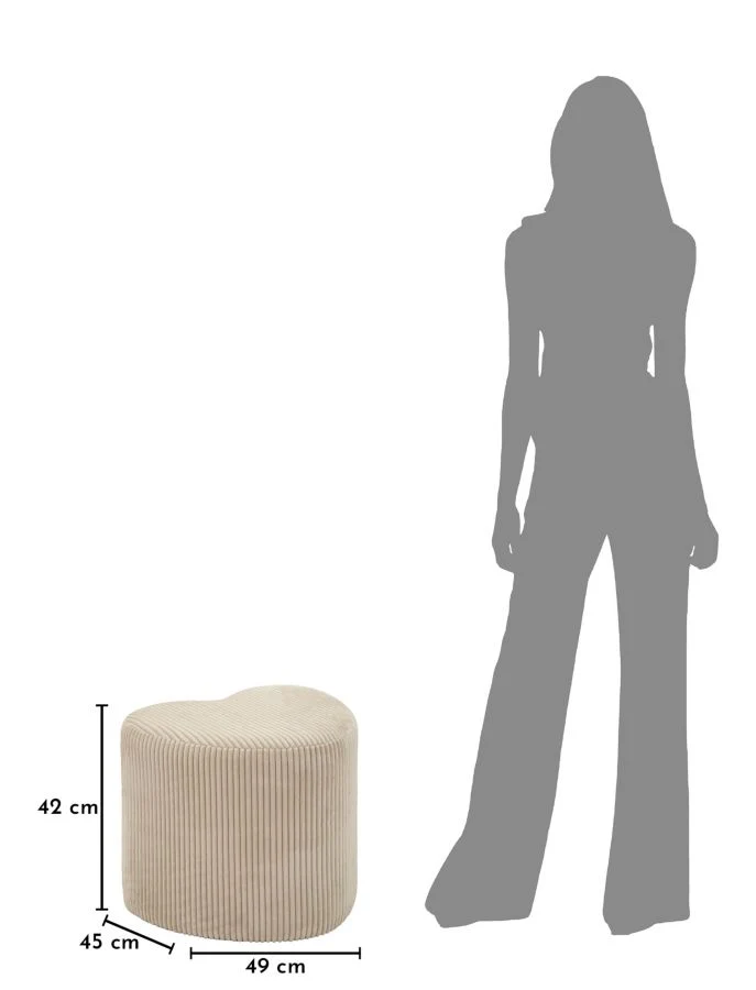 Puff Heart Dublino 49x45x42 cm in MDF e Spugna e Poliestere Bianco