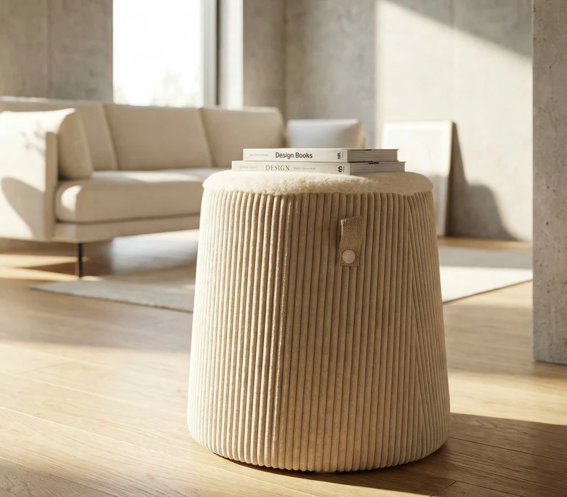 Puff Dublino Cone Ø41x45 cm in MDF e Spugna e Poliestere Bianco