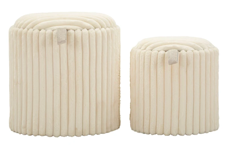 Puff Goteborg Coppia Ø40x42 cm in MDF e Spugna e Poliestere Bianco