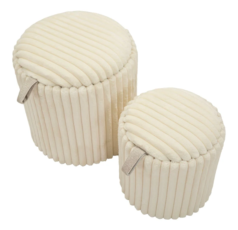 Puff Goteborg Coppia Ø40x42 cm in MDF e Spugna e Poliestere Bianco