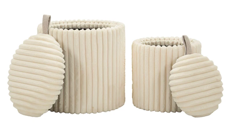 Puff Goteborg Coppia Ø40x42 cm in MDF e Spugna e Poliestere Bianco