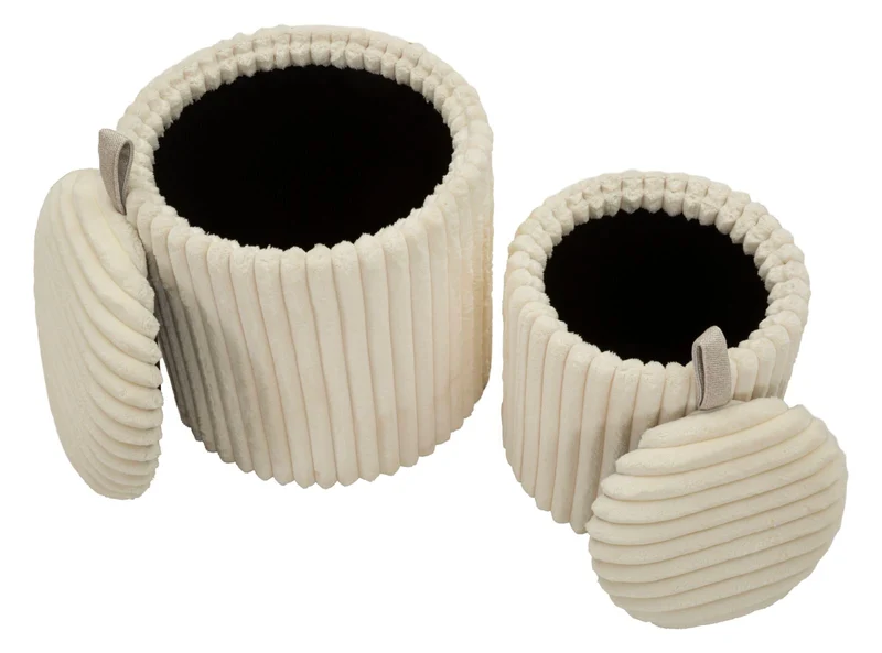 Puff Goteborg Coppia Ø40x42 cm in MDF e Spugna e Poliestere Bianco