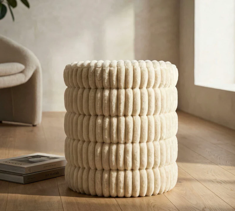 Puff Goteborg Levels Ø41x46 cm in MDF e Spugna e Poliestere Bianco