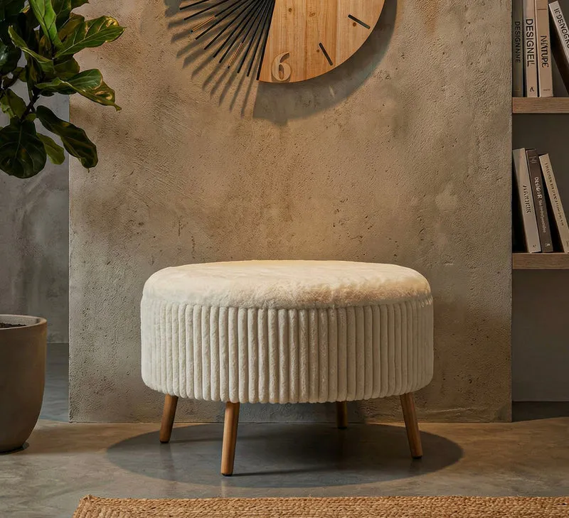 Puff Goteborg Big Ø83x56 cm in MDF e Spugna e Poliestere Bianco