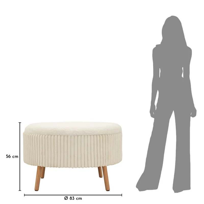 Puff Goteborg Big Ø83x56 cm in MDF e Spugna e Poliestere Bianco
