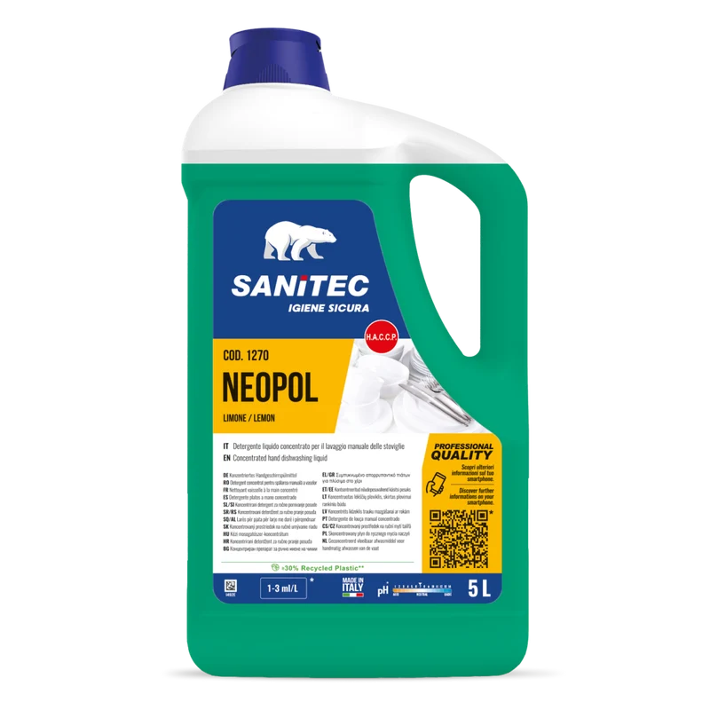 Detergente concentrato per lavaggio manuale stoviglie Sanitec Neopol Limone 5 litri DISPONIBILE IN 7 GIORNI LAVORATIVI