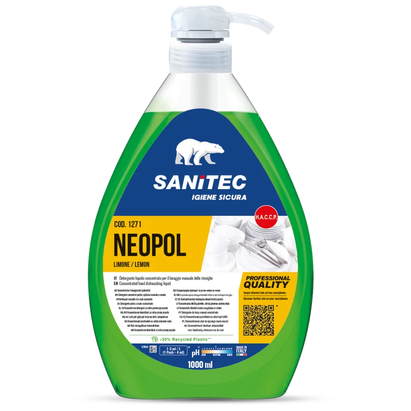 Detergente concentrato per lavaggio manuale stoviglie Sanitec Neopol Limone 1 litro DISPONIBILE IN 7 GIORNI LAVORATIVI