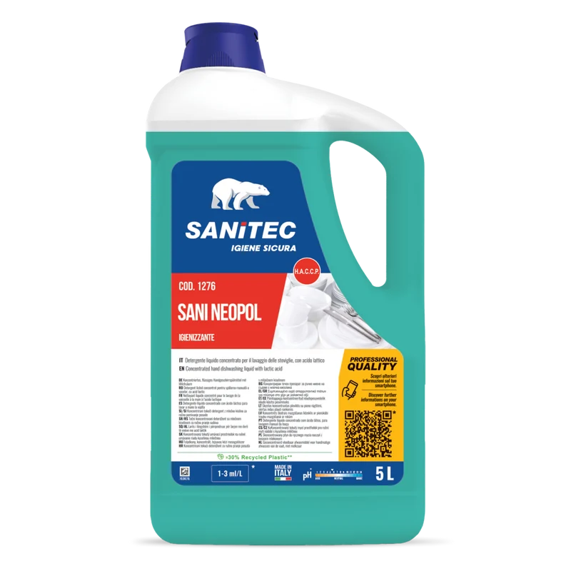 Detergente igienizzante per lavaggio manuale stoviglie Sanitec Sani Neopol 2x5 litri DISPONIBILE IN 7 GIORNI LAVORATIVI
