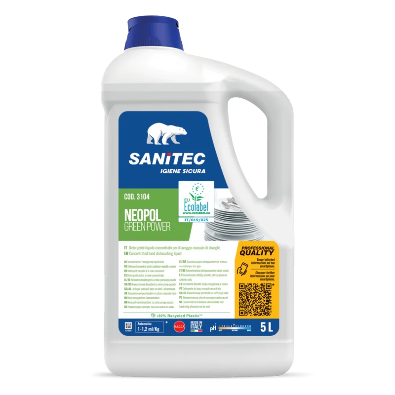 Detergente Ecolabel per lavaggio manuale stoviglie Sanitec Neopol Green Power 5 litri DISPONIBILE IN 7 GIORNI LAVORATIVI