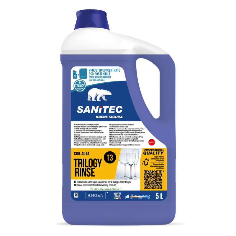 Brillantante acido concentrato per lavastoviglie Sanitec Trilogy Rinse T3 2x5 litri DISPONIBILE IN 7 GIORNI LAVORATIVI