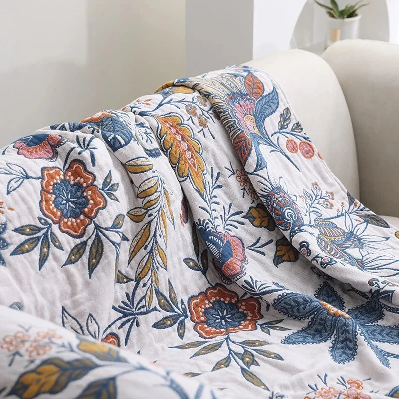 Artistic Boho Style Blanket with Floral Pattern