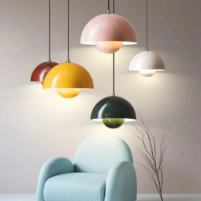 Modern pendant lamp with floating spherical glow