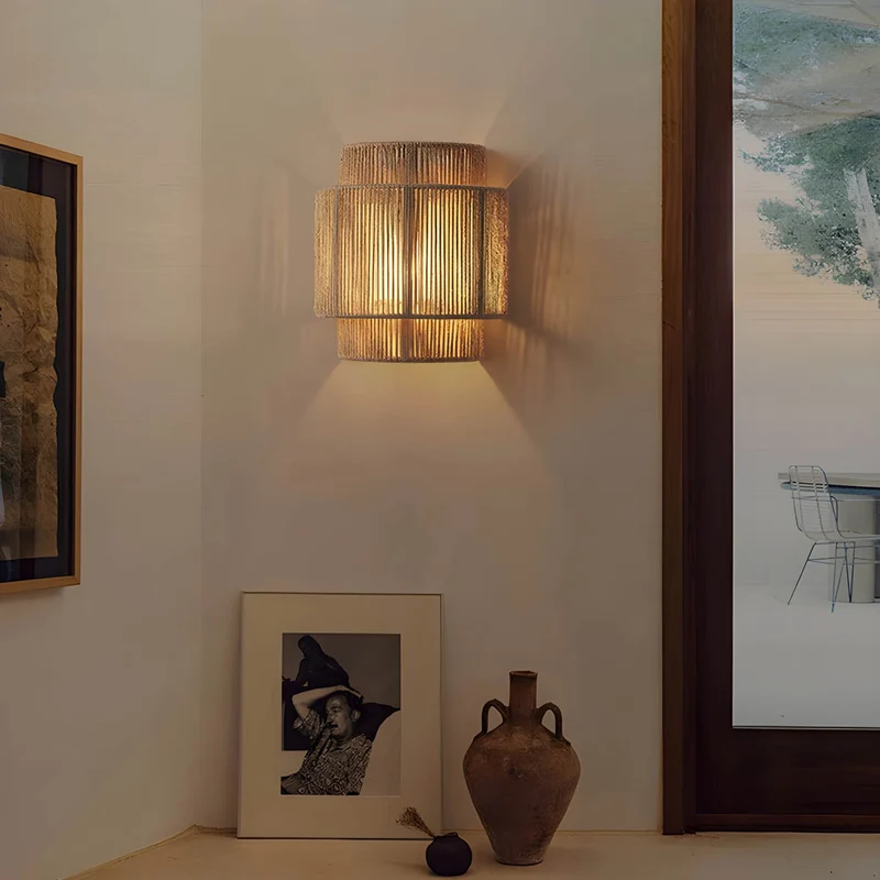 Natural Japanese wall lamp with weaving