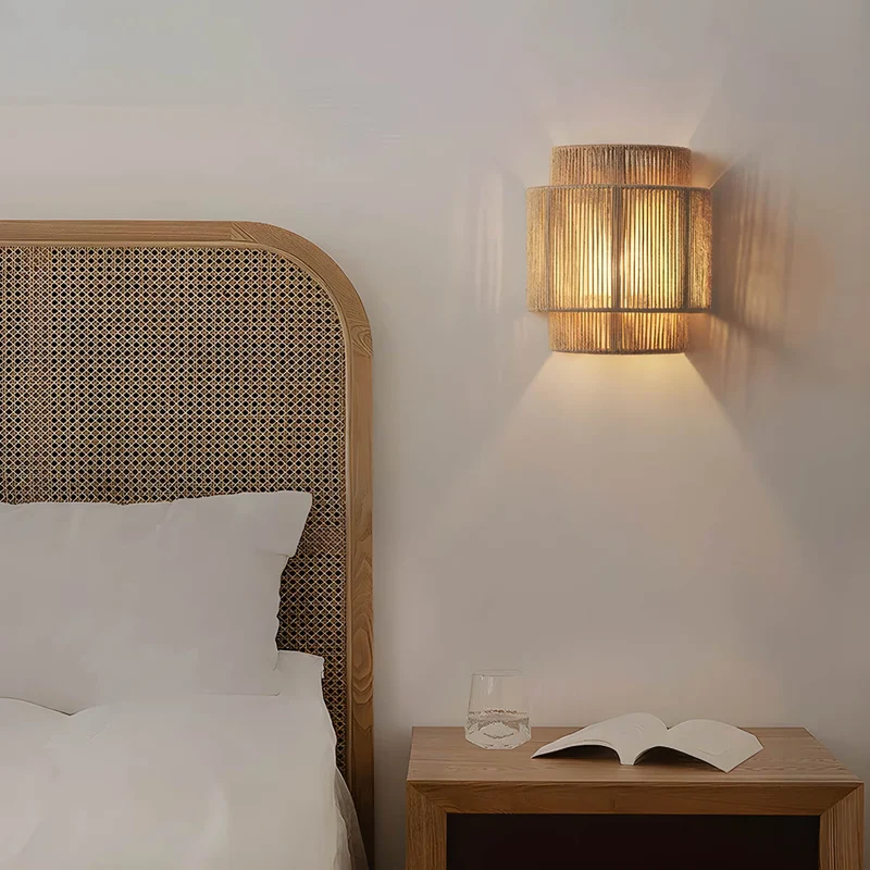 Natural Japanese wall lamp with weaving