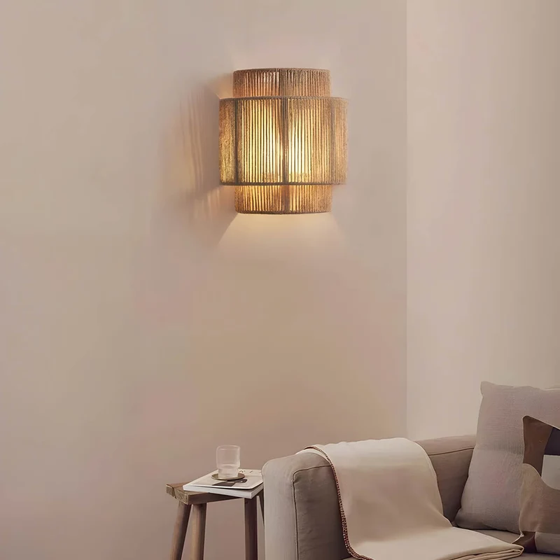 Natural Japanese wall lamp with weaving