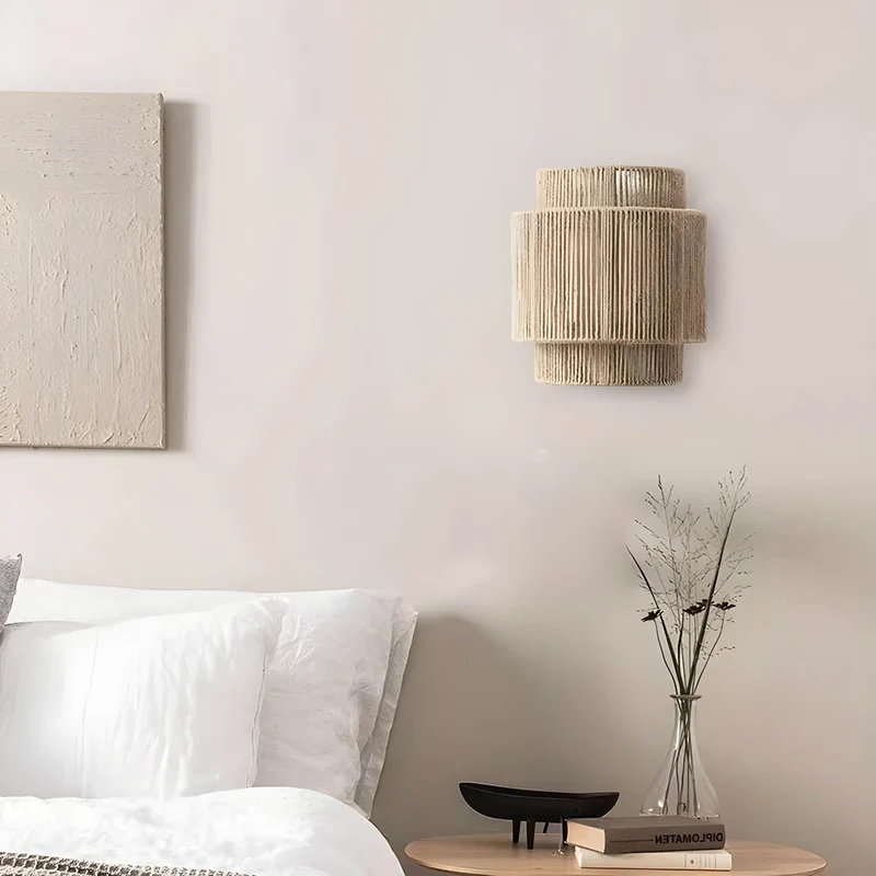 Natural Japanese wall lamp with weaving