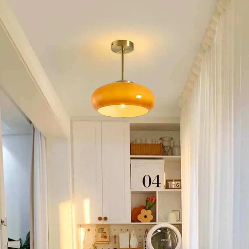 Amber Shade Round Ceiling Lamp Warm Light for Living Room and Bedroom