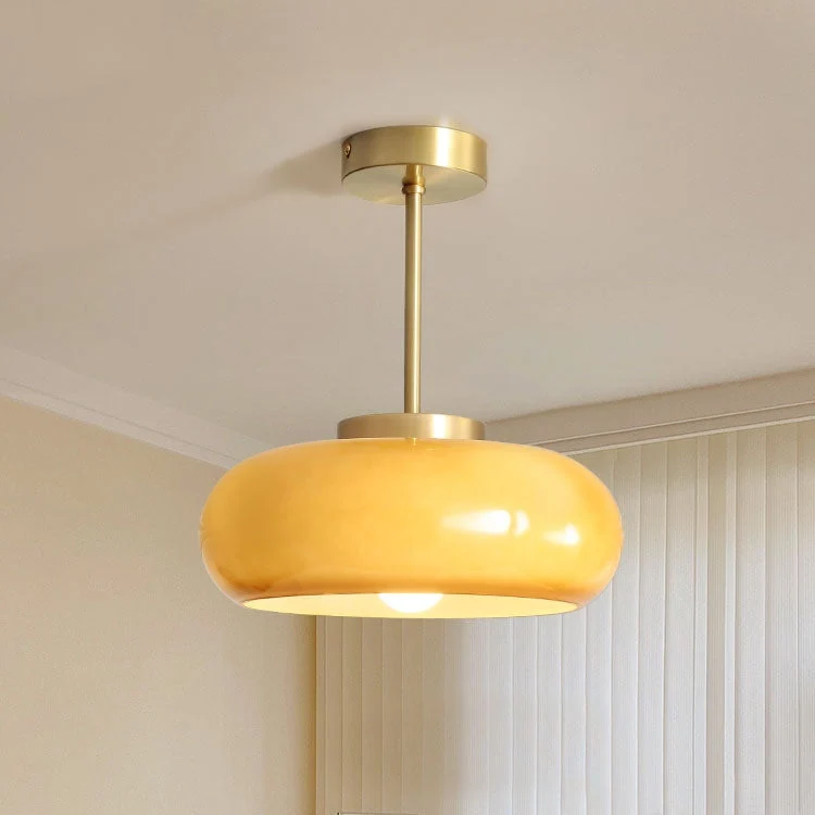 Amber Shade Round Ceiling Lamp Warm Light for Living Room and Bedroom
