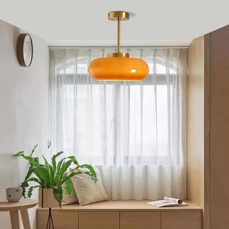 Amber Shade Round Ceiling Lamp Warm Light for Living Room and Bedroom
