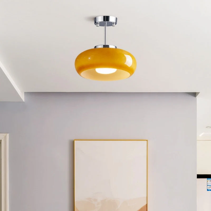 Amber Shade Round Ceiling Lamp Warm Light for Living Room and Bedroom