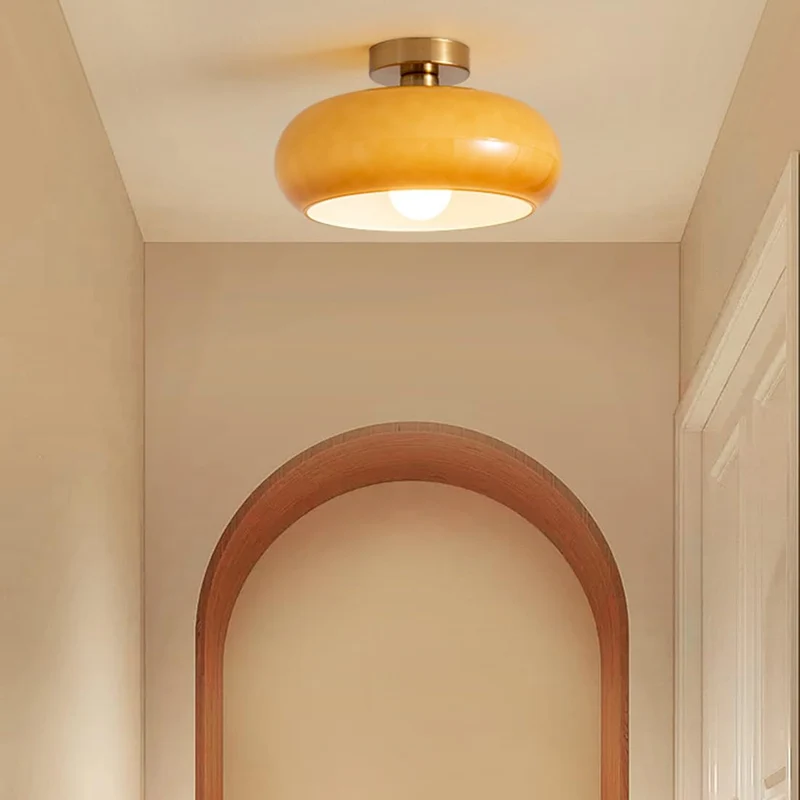 Amber Shade Round Ceiling Lamp Warm Light for Living Room and Bedroom