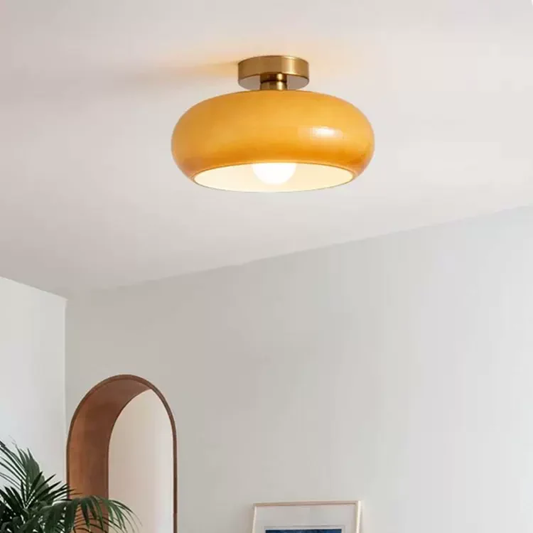 Amber Shade Round Ceiling Lamp Warm Light for Living Room and Bedroom