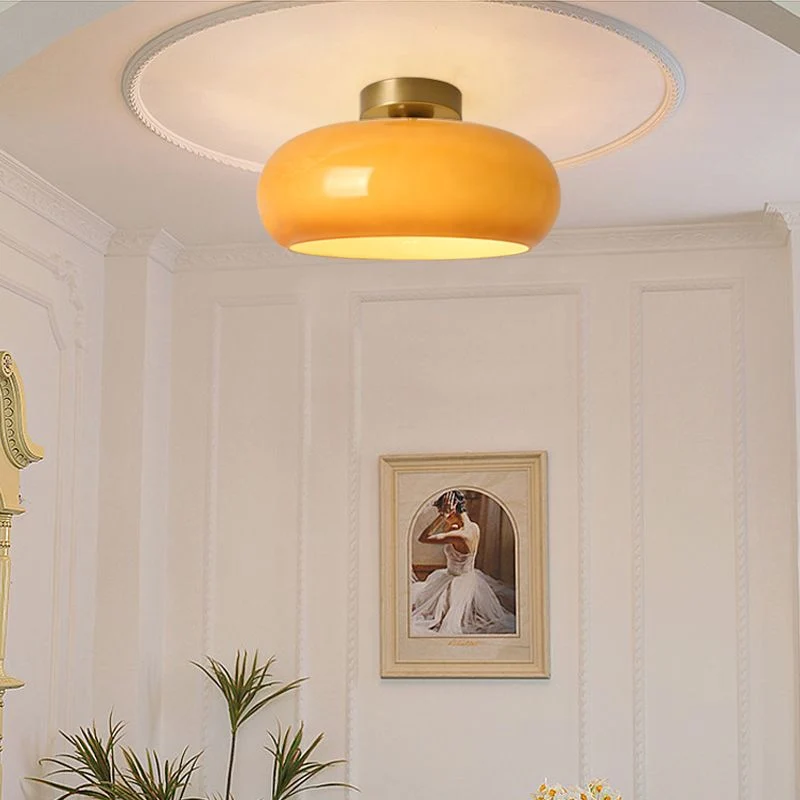 Amber Shade Round Ceiling Lamp Warm Light for Living Room and Bedroom