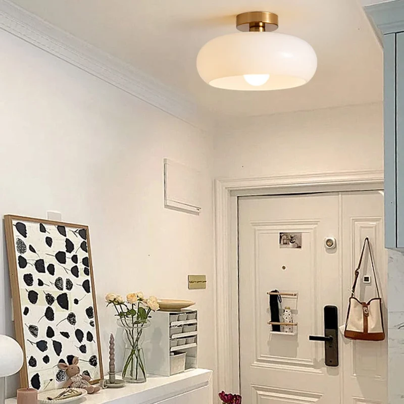 Amber Shade Round Ceiling Lamp Warm Light for Living Room and Bedroom