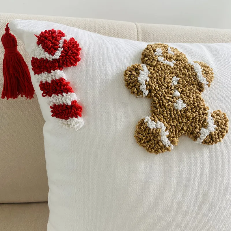 Holiday Pillowcase with Embroidered Gingerbread and Candy Cane Pattern