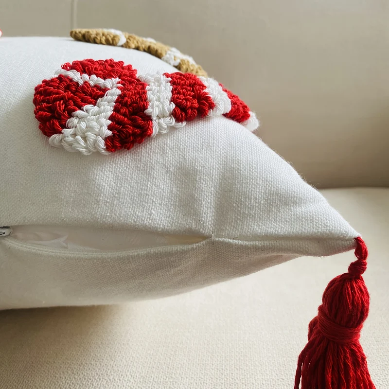 Holiday Pillowcase with Embroidered Gingerbread and Candy Cane Pattern
