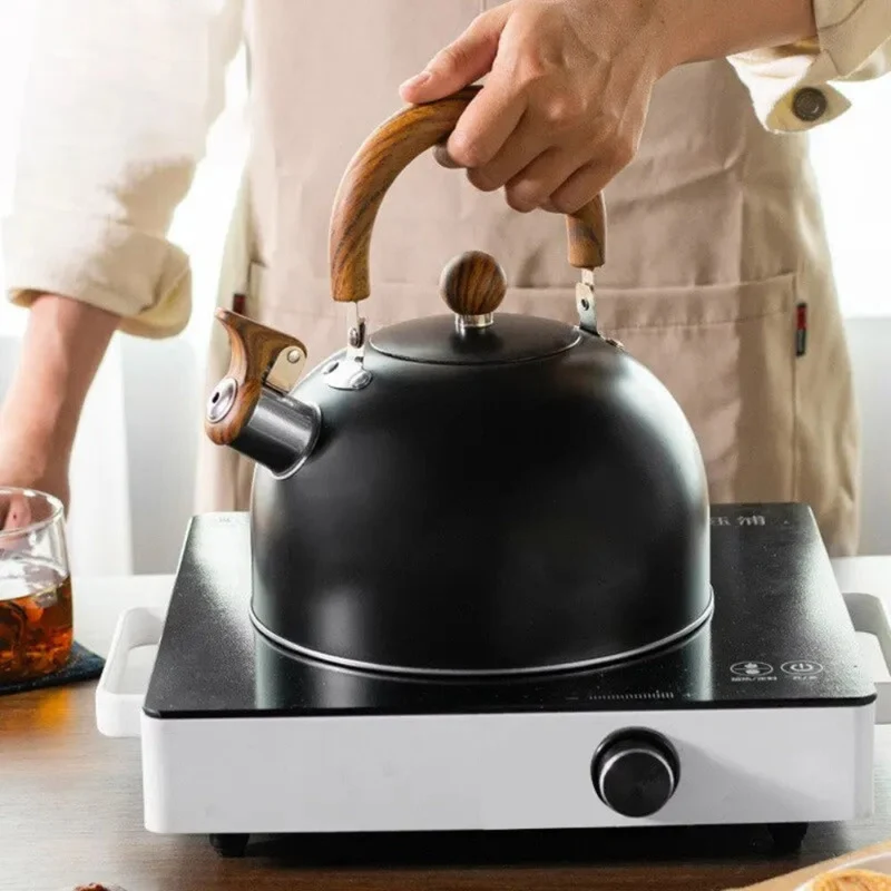 Modern Steel Kettle with Whistle Wooden Handle and Large Capacity