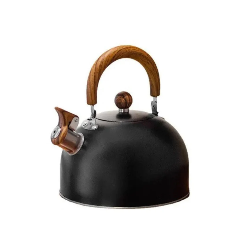 Modern Steel Kettle with Whistle Wooden Handle and Large Capacity