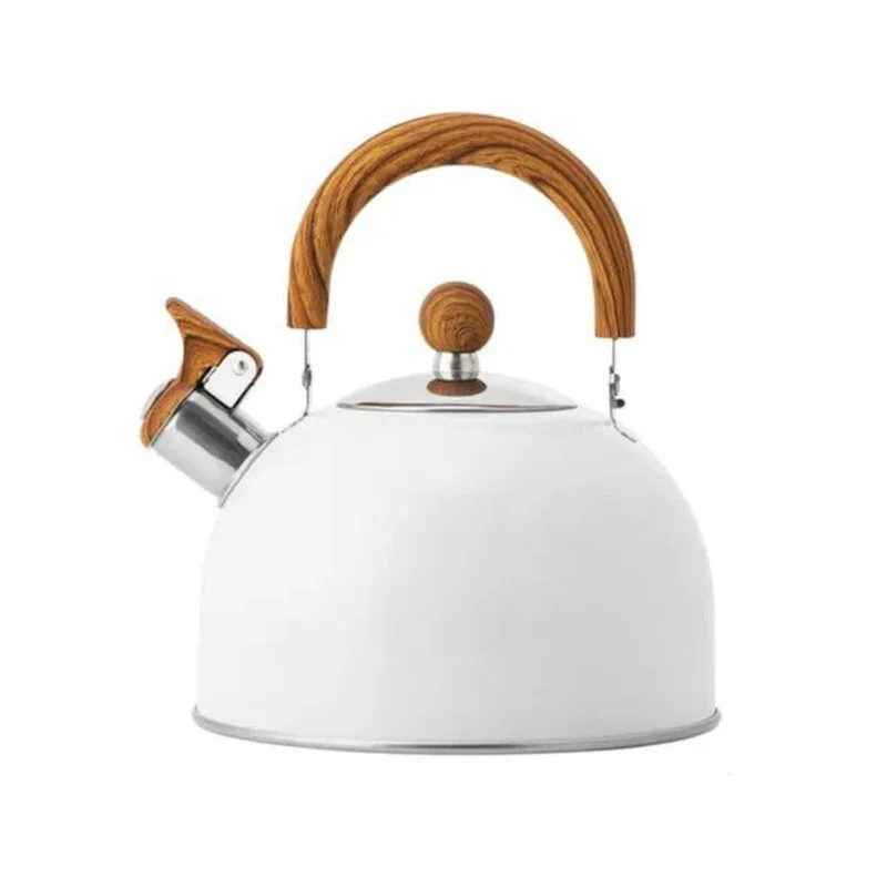 Modern Steel Kettle with Whistle Wooden Handle and Large Capacity