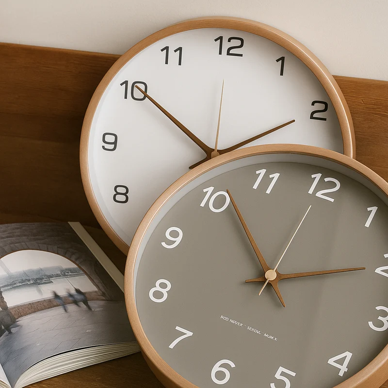 Minimalist Wall Clock – Wooden and Glass Design, Quiet Quartz Mechanism
