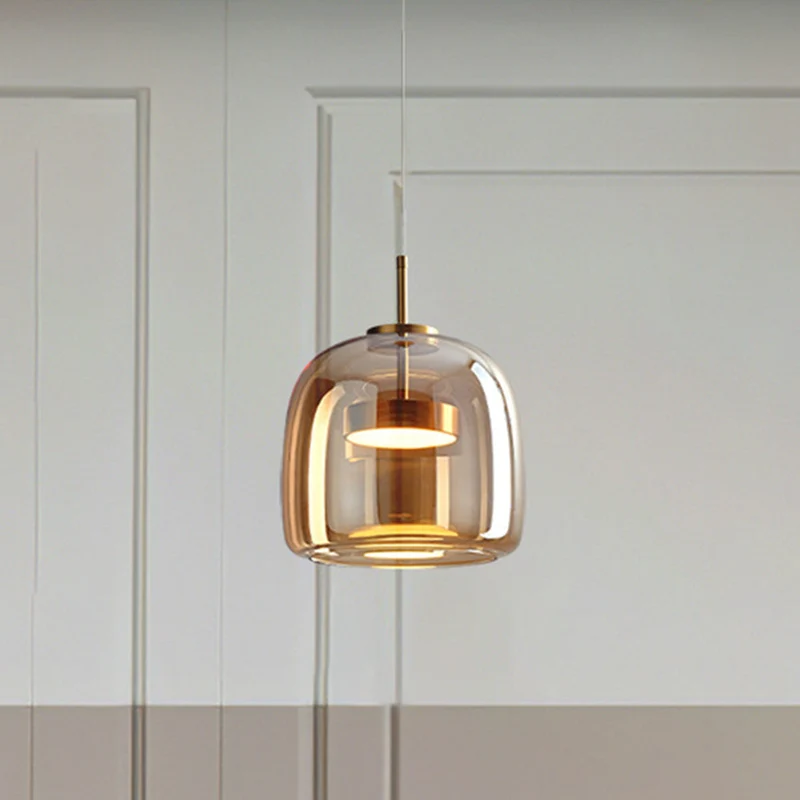 Vintage Amber Pendant Lamp with Gold Details – Warm Light