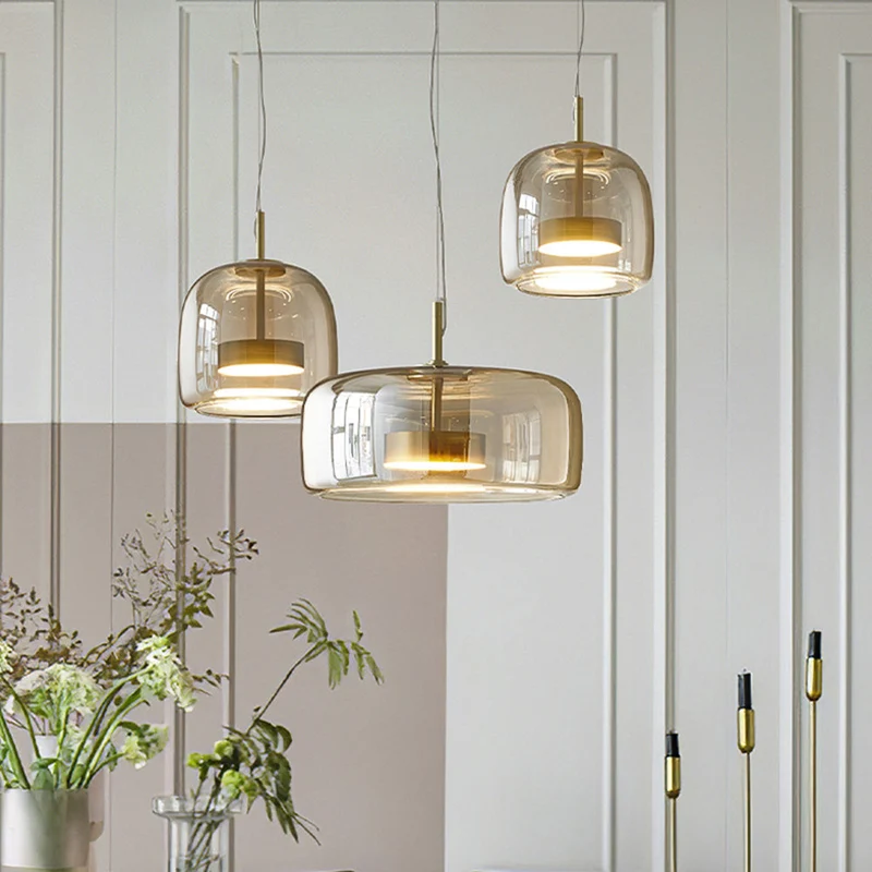 Vintage Amber Pendant Lamp with Gold Details – Warm Light