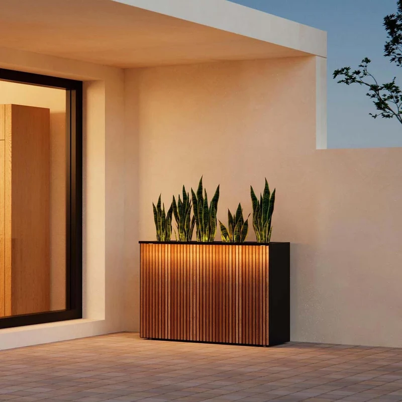 FIORIERA "DECO PLANTER" IN METALLO 120X40X80CM NERO E LEGNO