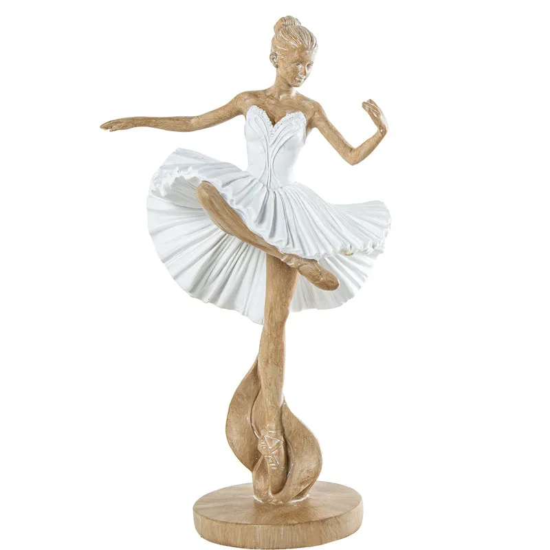 Statuetta Ballerina in Resina 25cm Bianco Sabbia e Oro Peraga Home