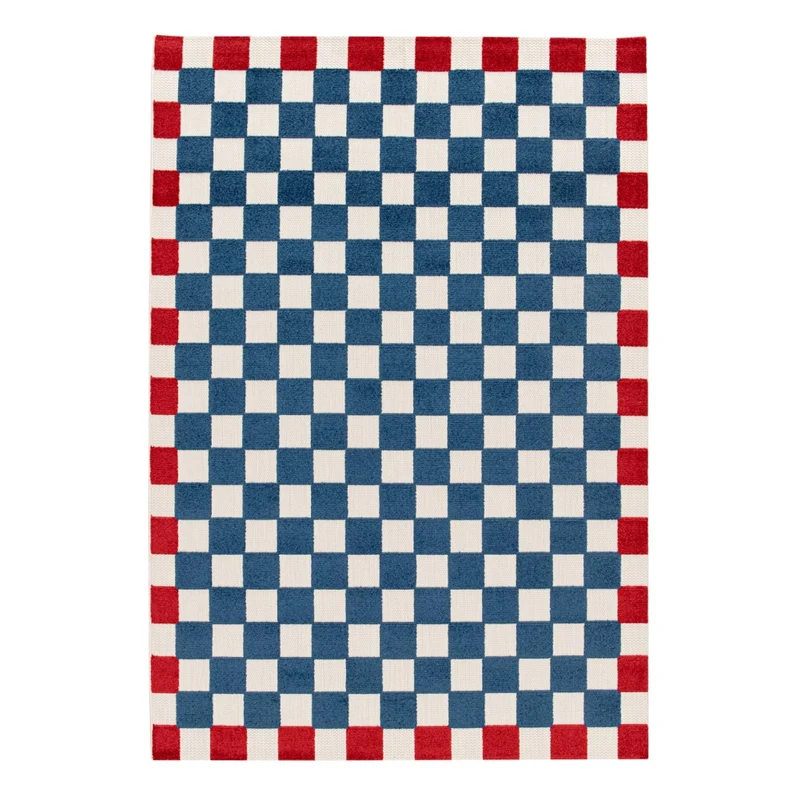 Tappeto da interno/esterno a scacchi blu e rosso