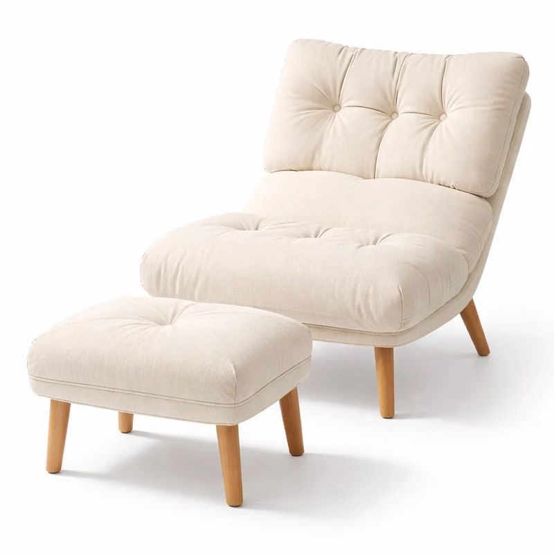 Poltrona Reclinabile Poggiapiedi Beige Imbottitura Alta Densità Seduta Ergonomica
