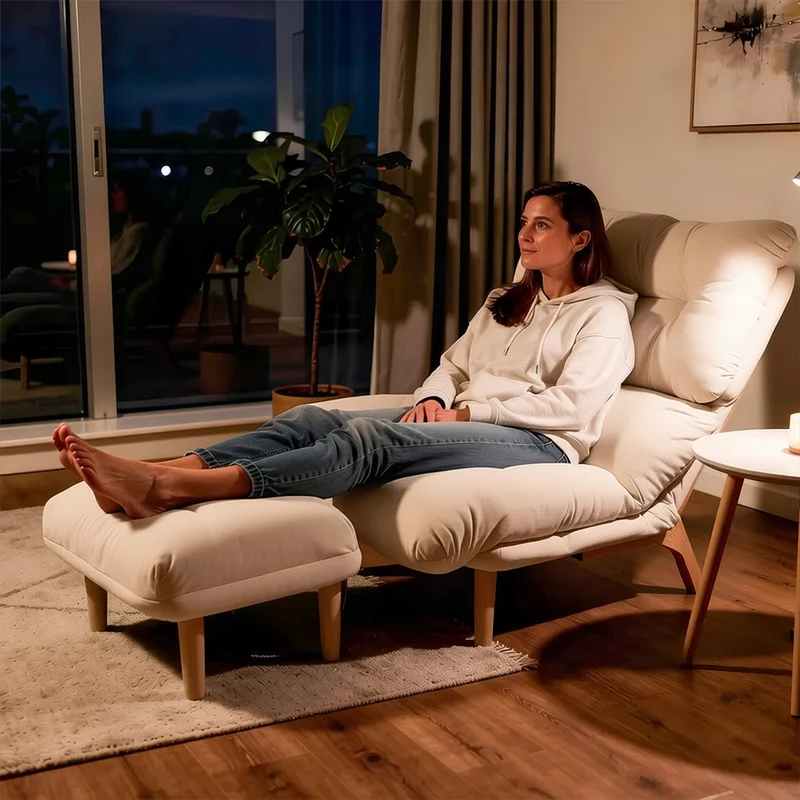 Poltrona Reclinabile Poggiapiedi Beige Imbottitura Alta Densità Seduta Ergonomica