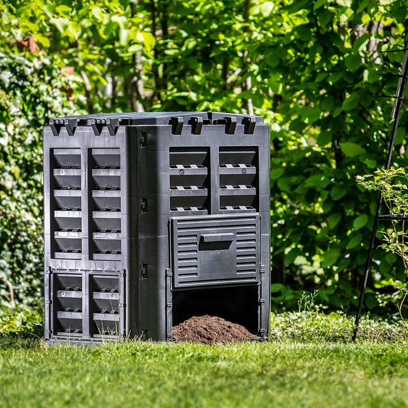 Compostiera modulare da giardino KADAX nera, resistente al gelo, serbatoio per fertilizzanti da 360 litri