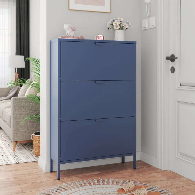 Scarpiera MARION a 3 ante in metallo grigio-blu