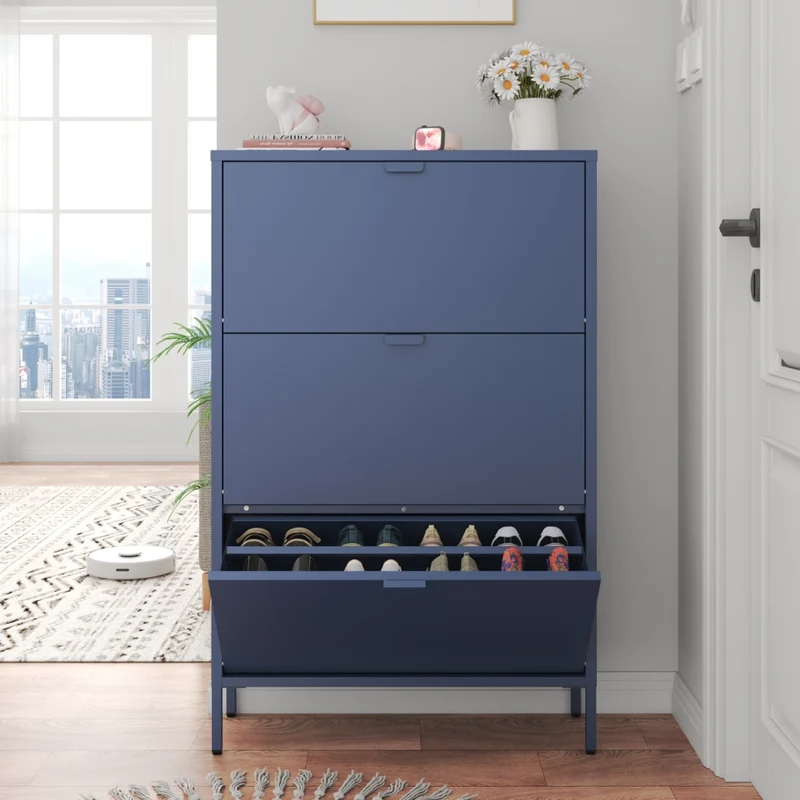 Scarpiera MARION a 3 ante in metallo grigio-blu