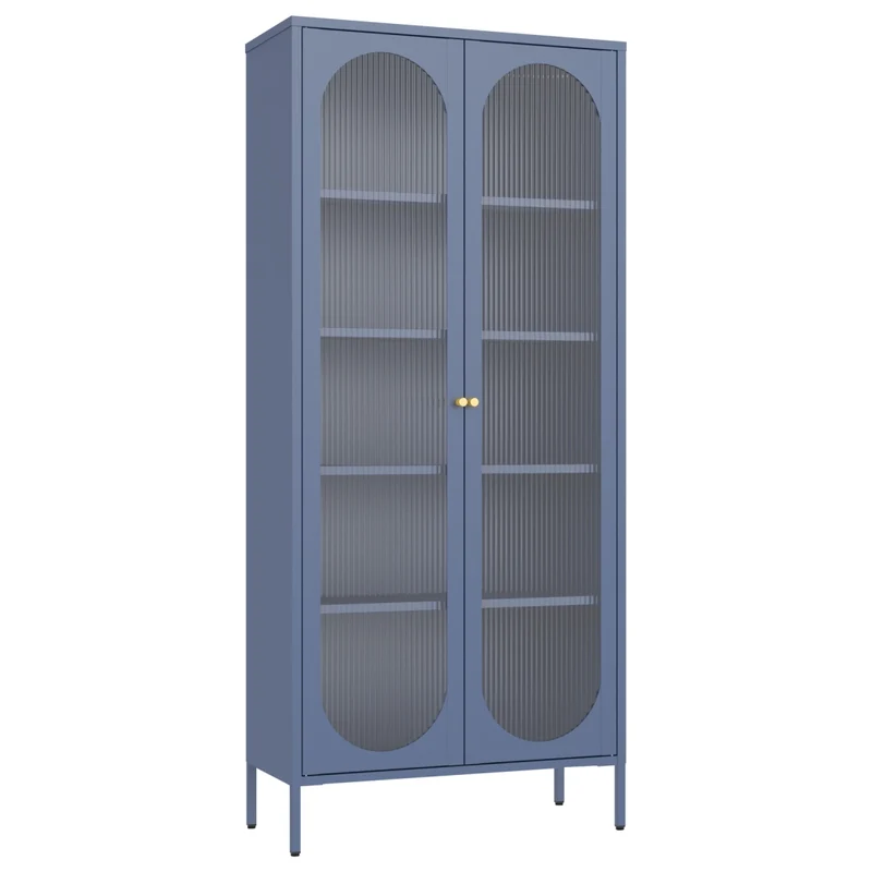 Armadio in metallo e vetro blu-grigio 180 cm YASMINE