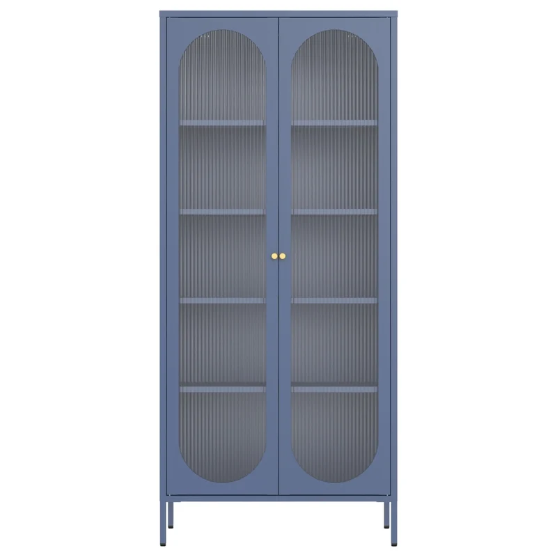Armadio in metallo e vetro blu-grigio 180 cm YASMINE
