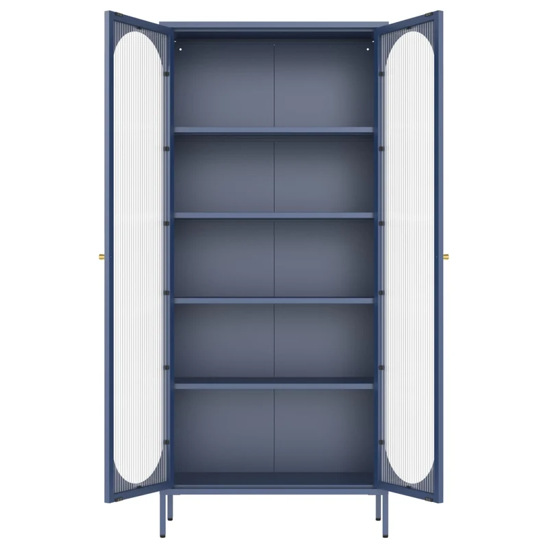 Armadio in metallo e vetro blu-grigio 180 cm YASMINE