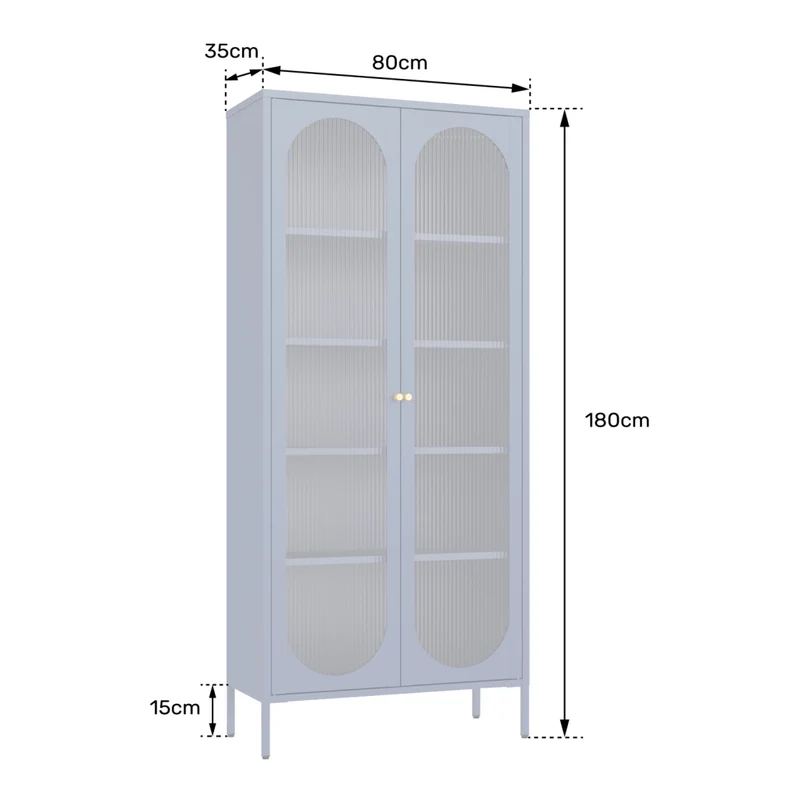 Armadio in metallo e vetro blu-grigio 180 cm YASMINE